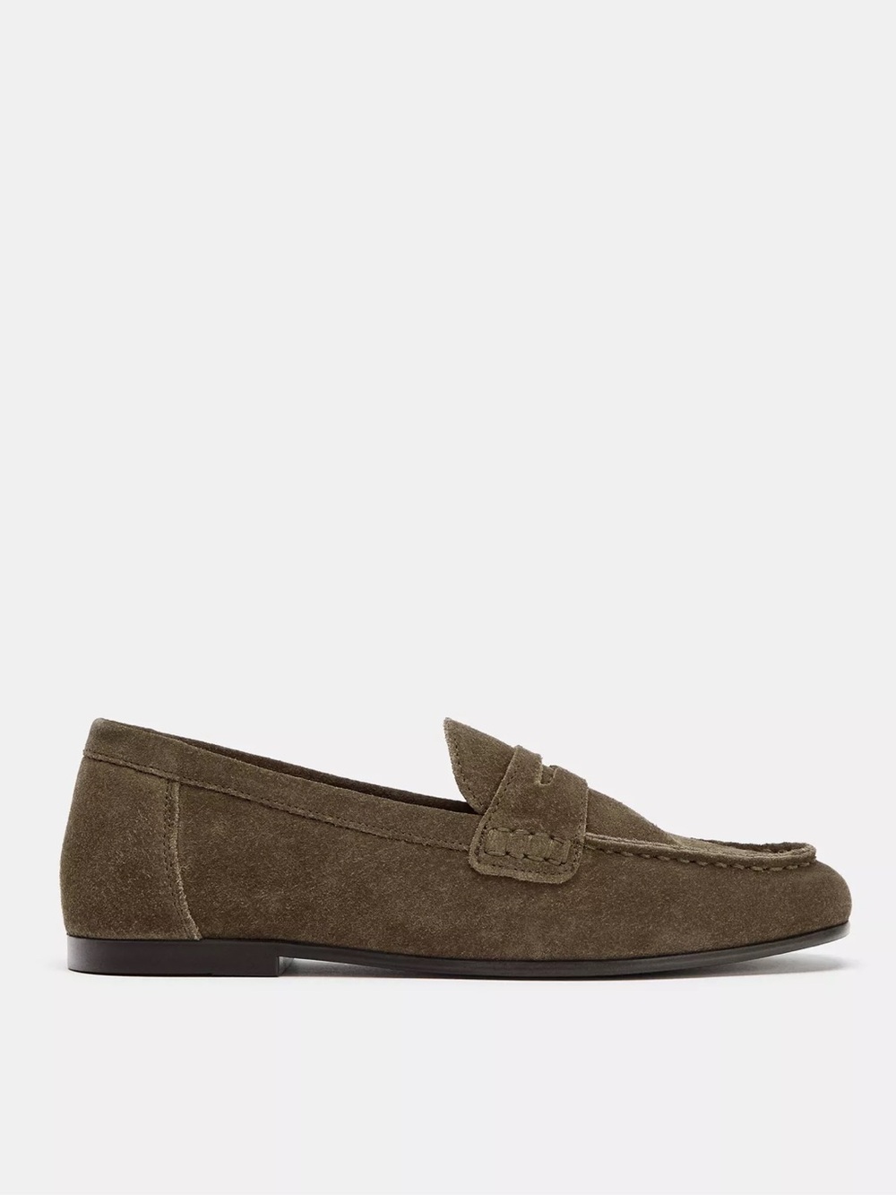 Suede Penny Loafers in Olive Zara